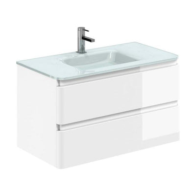 Nancy 900mm Wall Hung Vanity Unit with Opal Glass Basin in White Gloss