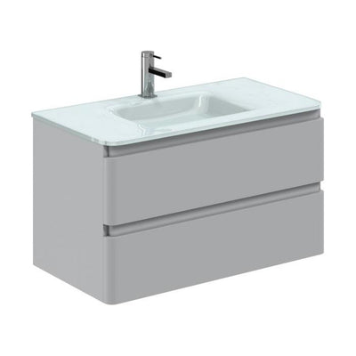 Nancy 900mm Wall Hung Vanity Unit with Opal Glass Basin in Light Grey Gloss