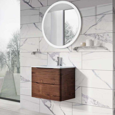 Montana 600mm Wall Hung Vanity Unit in Rosewood & White Glass Basin