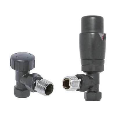 Thermostatic Grey Angled Pair of Radiator Valves