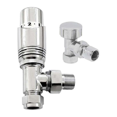 Thermostatic Chrome Angled Pair of Radiator Valves