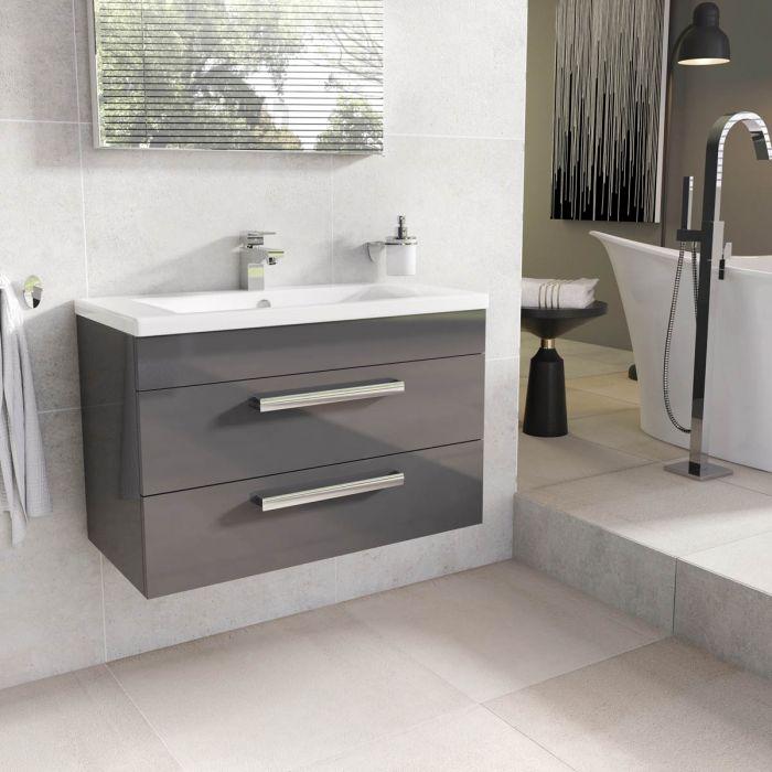 Veto 800mm Wall Mounted Vanity Unit Anthracite Grey With Ceramic Basin