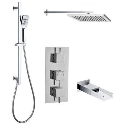 Arkansas Triple Outlet Concealed Valve with Square Shower Head, Slide Rail Kit & Bath Spout