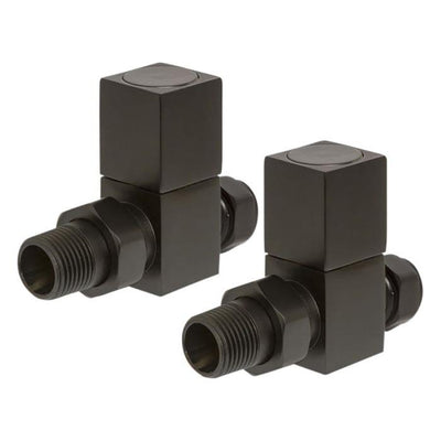 Square Grey Straight Pair of Radiator Valves