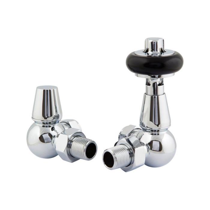 Wooden Head Corner Pair of Radiator Valves - Chrome