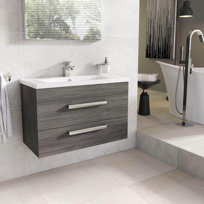 Veto 800mm Wall Mounted Vanity Unit Dark Elm With Ceramic Basin