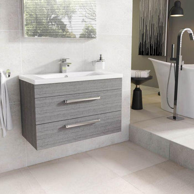 Veto 800mm Wall Mounted Vanity Unit Grey Ash With Ceramic Basin
