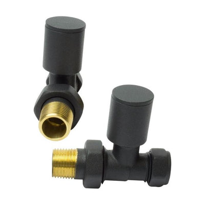 Round Grey Straight Pair of Radiator Valves