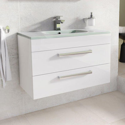 Veto 800mm Wall Mounted Vanity Unit White Gloss With White Glass Basin