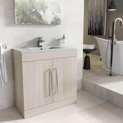 Veto 800mm Floor Standing Vanity Unit Light Elm With White Glass Basin