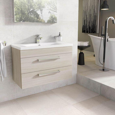 Veto 800mm Wall Mounted Vanity Unit Light Elm With Ceramic Basin