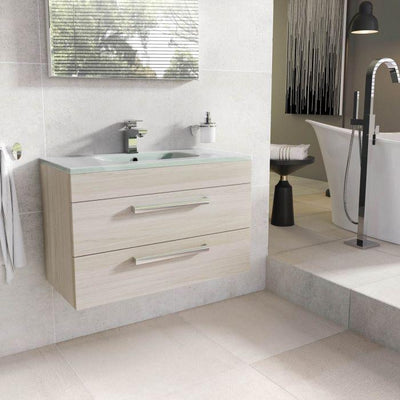 Veto 800mm Wall Mounted Vanity Unit Light Elm With White Glass Basin