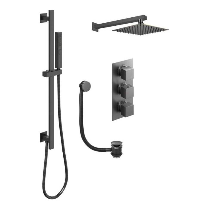 Liberty Square Triple Outlet Valve Shower Pack - Gunmetal