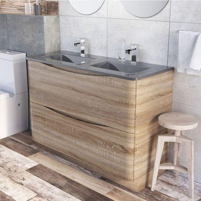 Montana 1200mm Floorstanding Vanity Unit in Light Oak & Grey Glass Basin