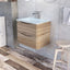 Montana 600mm Wall Hung Vanity Unit in Light Oak & White Glass Basin