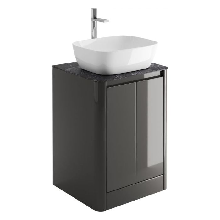 Lucy 550mm Floor Standing Vanity Unit in Titanium Grey Gloss with Italian Slate Worktop