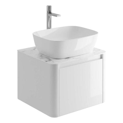 Lucy 550mm Wall Hung Vanity Unit in Gloss White with White Marble Worktop