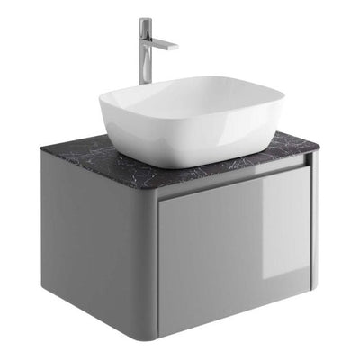 Lucy 550mm Wall Hung Vanity Unit in Light Grey Gloss with Italian Slate Worktop