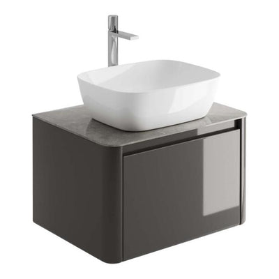 Lucy 550mm Wall Hung Vanity Unit in titanium Grey Gloss with Grey Marble Worktop