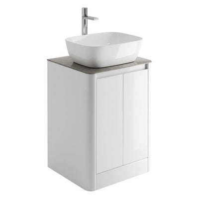 Lucy 650mm Floor Standing Vanity Unit in Gloss White with Grey Marble Worktop