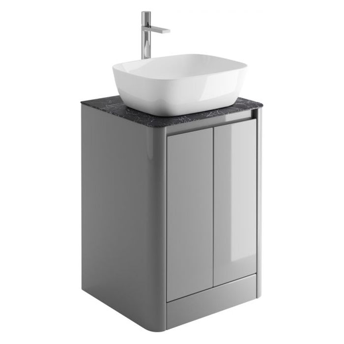Lucy 650mm Floor Standing Vanity Unit in Light Grey Gloss with Italian Slate Worktop
