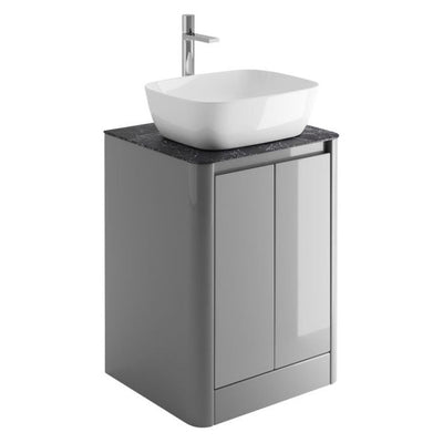 Lucy 650mm Floor Standing Vanity Unit in Light Grey Gloss with Italian Slate Worktop