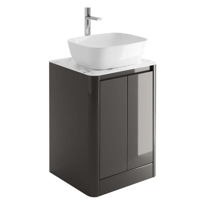 Lucy 650mm Floor Standing Vanity Unit in Titanium Grey with White Marble Worktop