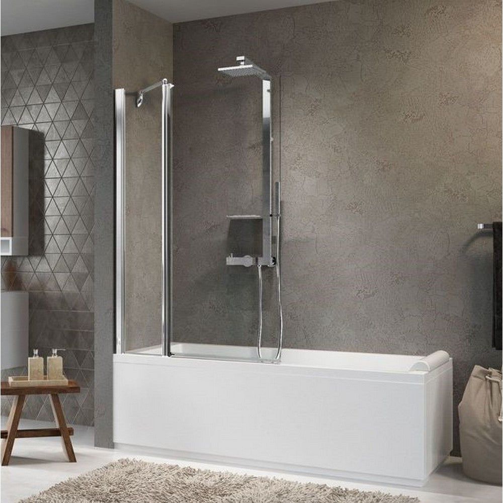 Novellini Aurora 3 980mm Two Section Hinged Bath Screen White-Chrome-Silver Brushed