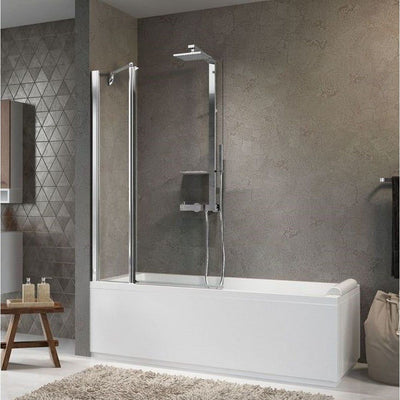 Novellini Aurora 3 980mm Two Section Hinged Bath Screen White-Chrome-Silver Brushed