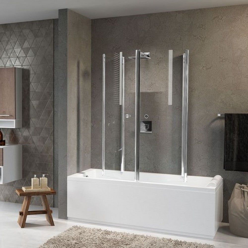 Novellini Aurora 4 Two Folding 700mm Bath Screen White-Silver -Chrome