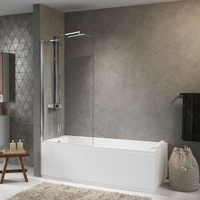 Novellini Aurora 5 Fixed Panel 800mm Bath Screen White-Silver-Chrome