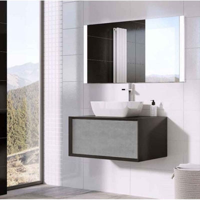 Melvin Wall Mounted Vanity Unit Gloss Black & Concrete 800mm