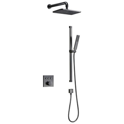 Monaco Square Dual Outlet With Slide Rail Kit, Shower Head & Arm - Gunmetal