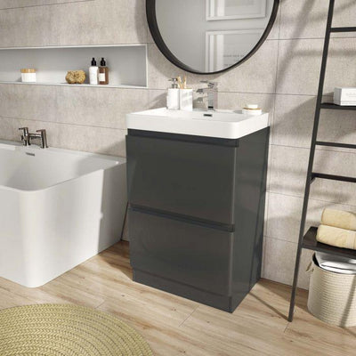 Neon 600 Floor Standing Vanity Unit & Composite Resin Basin in Titanium Grey Gloss