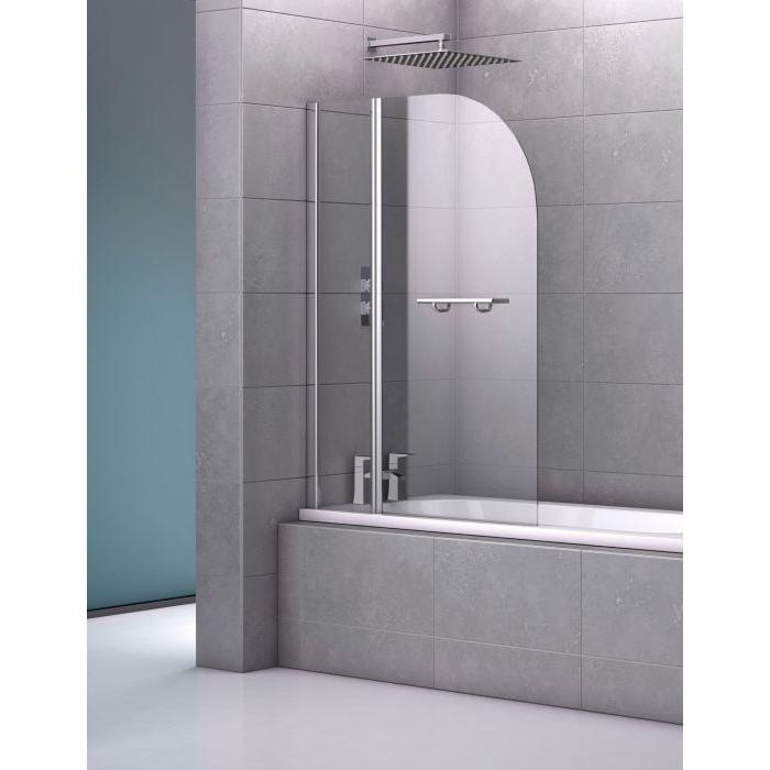Navy Double Curved Bath Screen with Towel Rail