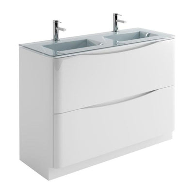 Montana 1200mm Floorstanding Vanity Unit in Gloss White & White Glass Basin