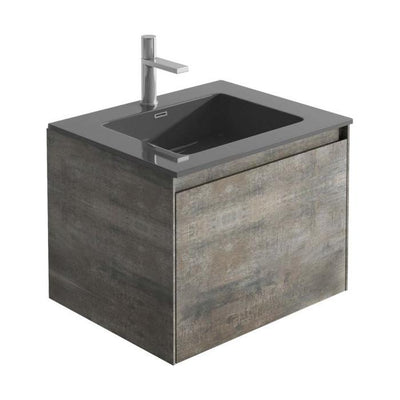 Oscar Wall Mounted Vanity Unit Metallic & Black Resin Basin 500mm