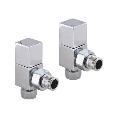 Square Chrome Angled Pair of Radiator Valves