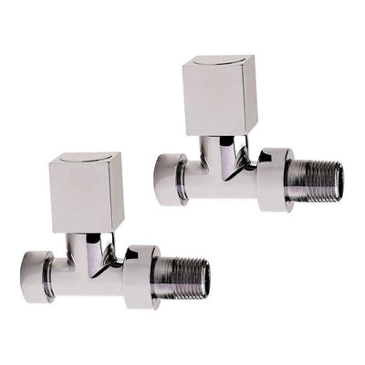 Square Chrome Straight Pair of Radiator Valves