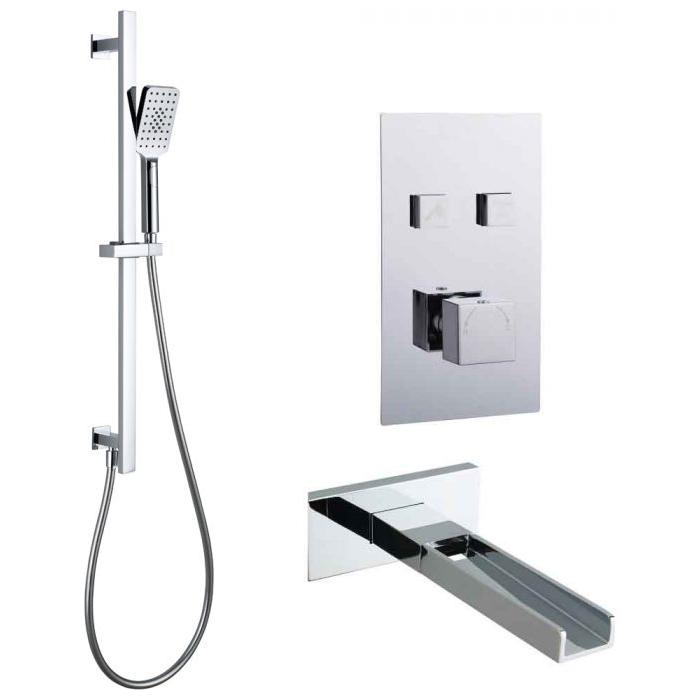 Style Double Outlet Concealed Valve with Square Slide Rail Kit & Bath Spout