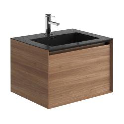 Tawny 600mm Wall Hung Vanity Unit with Black Resin Basin in Natural Oak