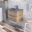 Montana 600mm Wall Hung Vanity Unit in Light Oak & Grey Glass Basin