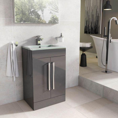 Veto 515mm Floor Standing Vanity Unit Anthracite Grey With White Glass Basin - Interiors Home Stores
