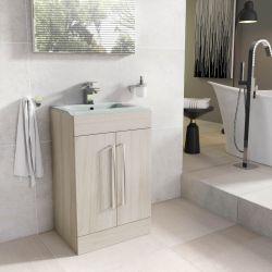 Veto 515mm Floor Standing Vanity Unit Light Elm With White Glass Basin - Interiors Home Stores