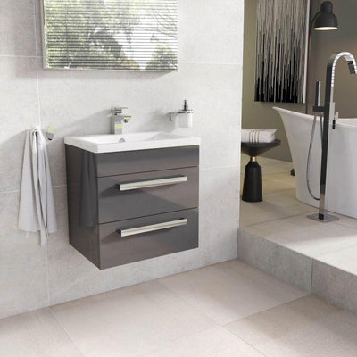 Veto 515mm Wall Mounted Vanity Unit Anthracite Grey With Ceramic Basin - Interiors Home Stores