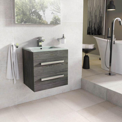 Veto 515mm Wall Mounted Vanity Unit Dark Elm With White Glass Basin - Interiors Home Stores