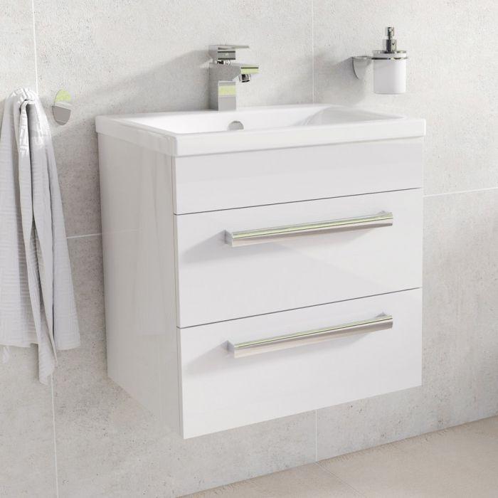 Veto 515mm Wall Mounted Vanity Unit Gloss White With Ceramic Basin - Interiors Home Stores