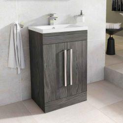 Veto 600mm Floor Standing Vanity Unit Dark Elm With Ceramic Basin - Interiors Home Stores