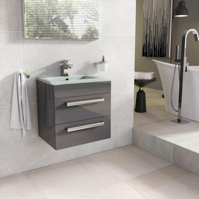 Veto 600mm Wall Mounted Vanity Unit Anthracite Grey With White Glass Basin - Interiors Home Stores