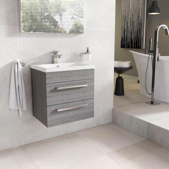 Veto 600mm Wall Mounted Vanity Unit Grey Ash With Ceramic Basin - Interiors Home Stores